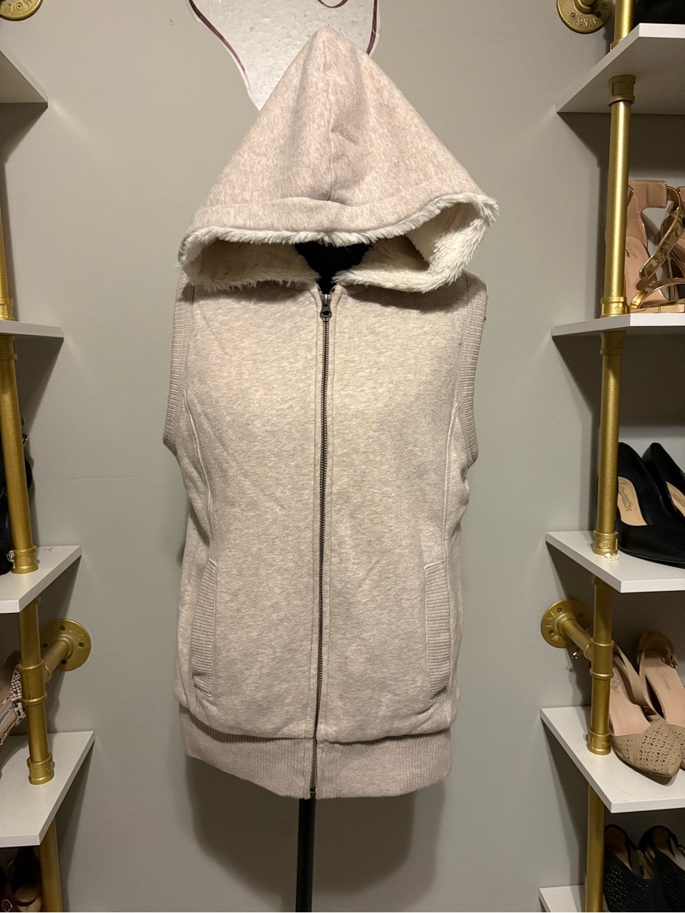Old Navy Cream Hooded Sleeveless Zip Vest
